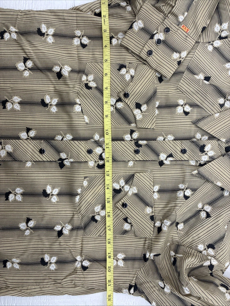 New Men’s ELY Plains Tan Black Floral Long Sleeve Pearl Snap 16 X 36 Large X-64