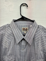 New Men’s ELY Cattleman Gray deigned Long Sleeve Pearl Snap 18 X 36 2XL F-74