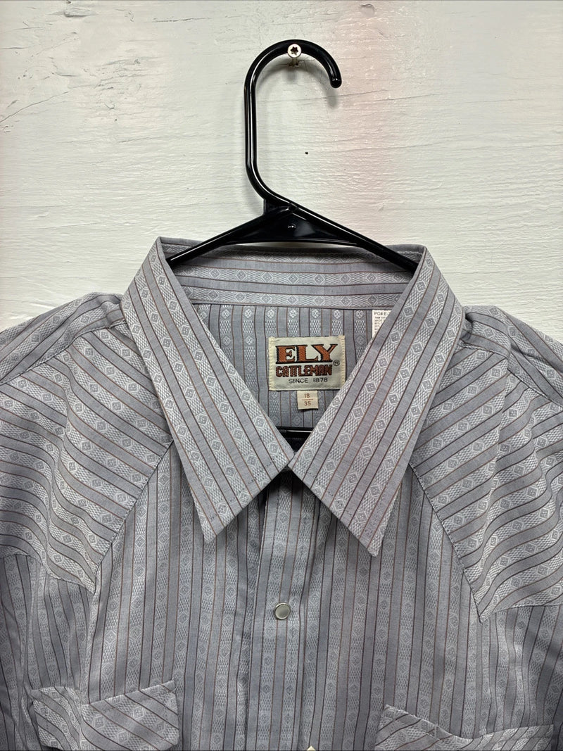 New Men’s ELY Cattleman Gray deigned Long Sleeve Pearl Snap 18 X 36 2XL F-74