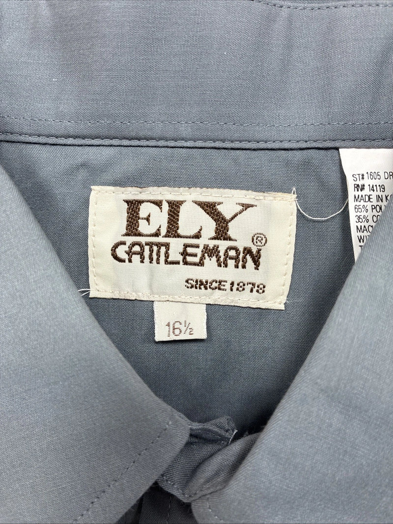 New Men’s ELY Cattleman Gray Short Sleeve Pearl Snap 16.5 Large AA-27