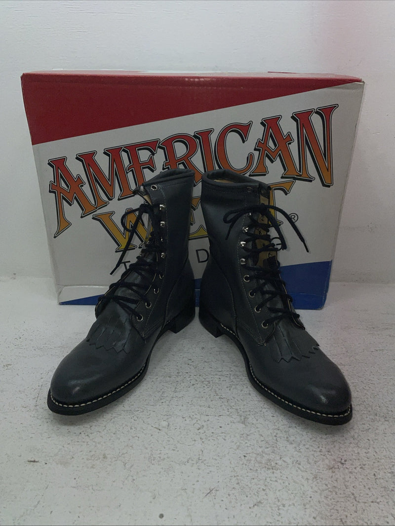 New Men’s Gray Lace Up American West Cowboy Boots. 6999 8 E W. 1-30