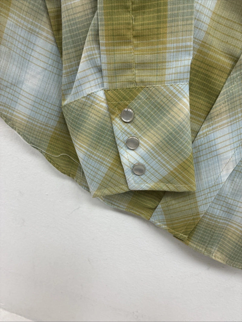 New Women’s Champion Western Green Plaid Long Sleeve Pearl Snap Size 10 KK-89