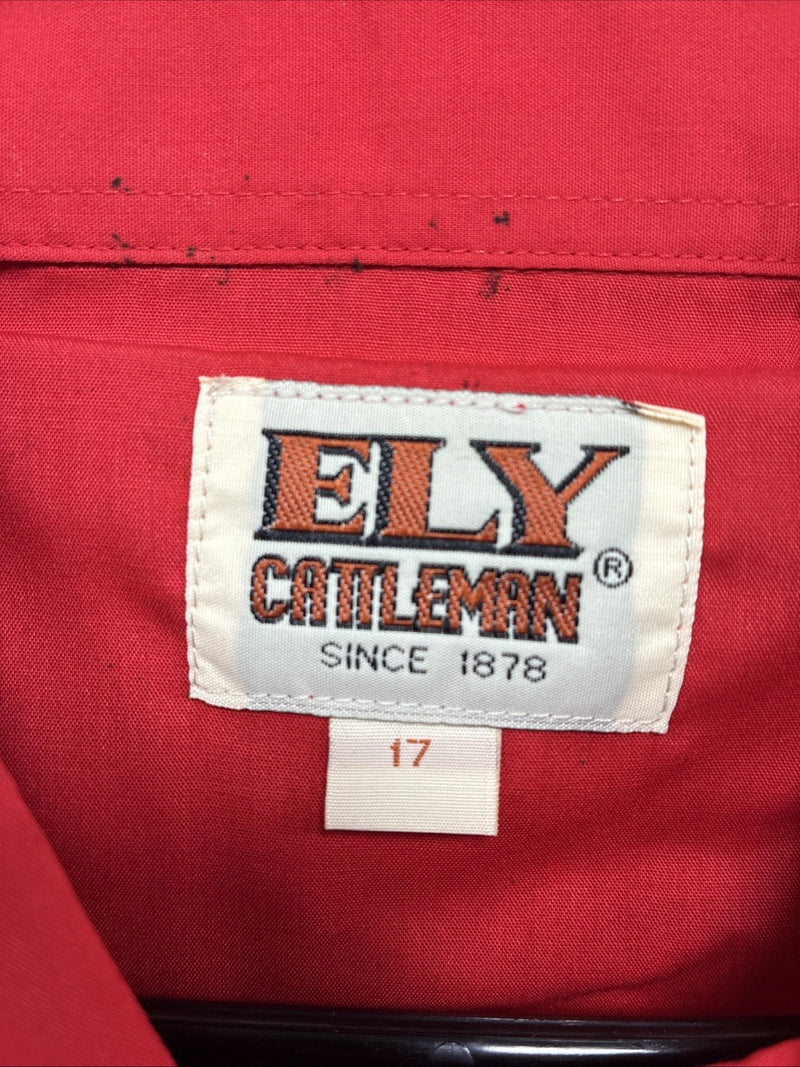 New Men’s ELY Cattleman Red Western Short Sleeve Pearl Snap 17 XL T-66