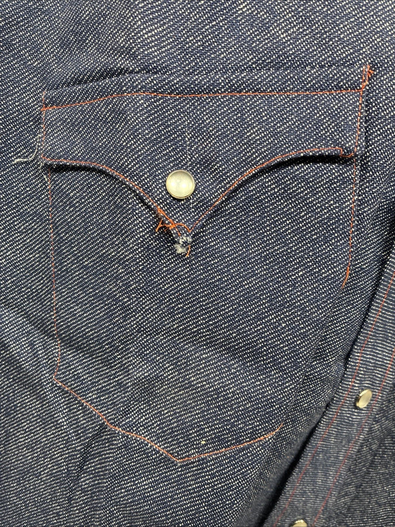 New Men’s Karman Blue Jena Long Sleeve Pearl Snap 15 Medium AA-75