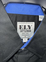 New Men’s Blue Black Horse ELY Cattleman Short Sleeve Pearl Snap Shirt. L P-55