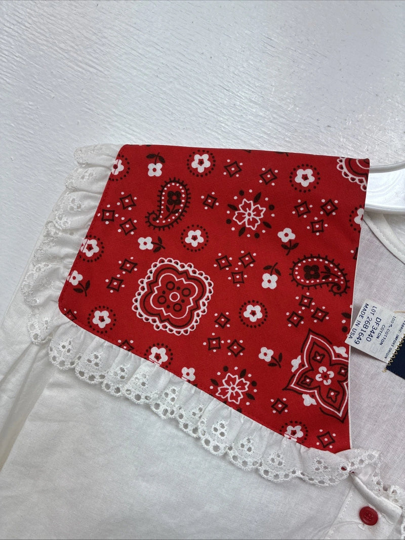 New Women’s Panhandle White Red Design Long Sleeve Button Up Size 14 TT-78