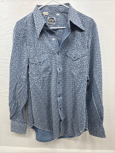 New Men’s Miller Blue Designed Long Sleeve Pearl Snap 16 X 35 Large Q-63