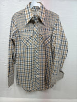 New Men’s Stockman Yellow Grey Plaid Long Sleeve Pearl Snap 14.5 Small X-37