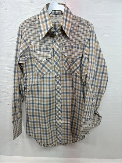 New Men’s Stockman Yellow Grey Plaid Long Sleeve Pearl Snap 14.5 Small X-37