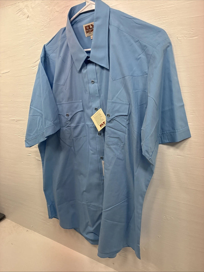 New Men’s ELY Cattleman Blue Someone Short Sleeve Pearl Snap 17 XL O-28