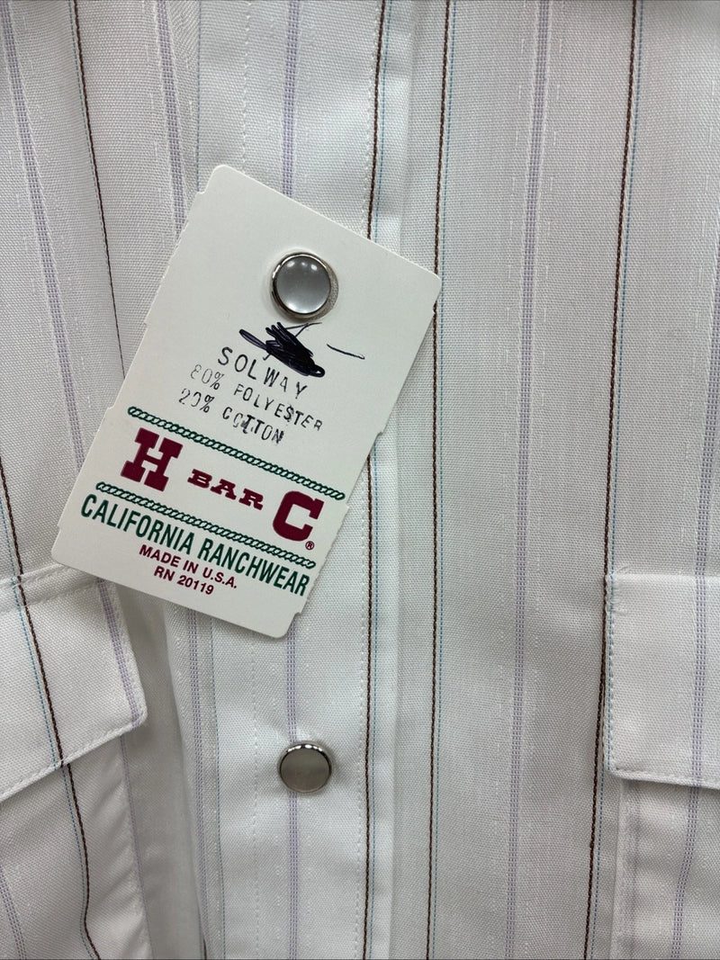 New Men’s H Bar C White Stripe Long Sleeve Pearl Snap 16.5 Large Q-72