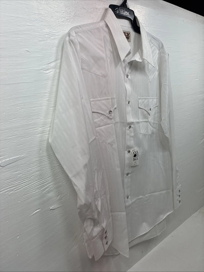 New Men’s ELY Cattleman White Designed Long Sleeve Pearl Snap 16.5 Large Q-102