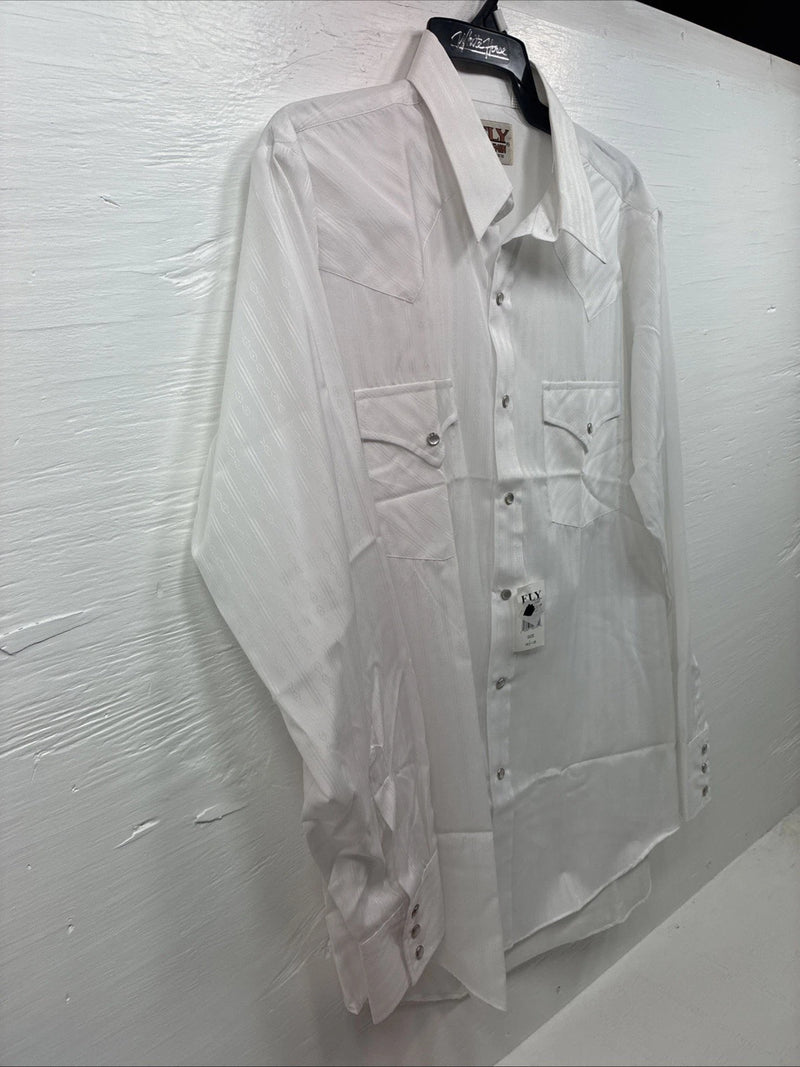 New Men’s ELY Cattleman White Designed Long Sleeve Pearl Snap 16.5 Large Q-102