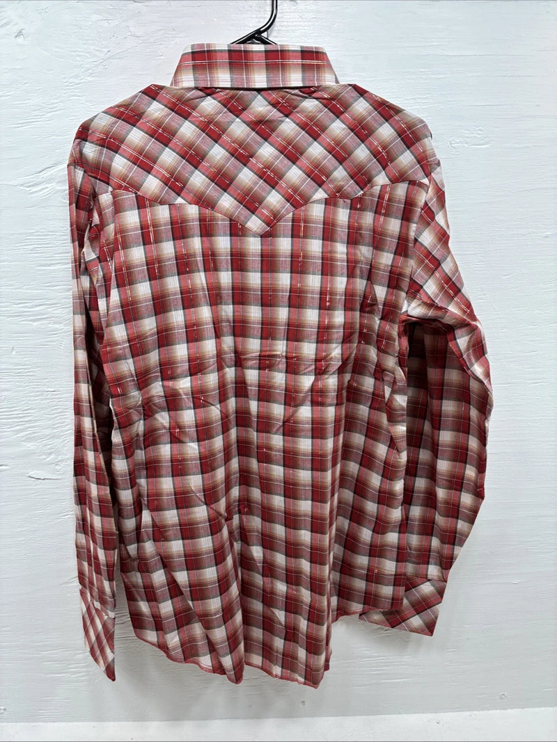 New Men’s Champion Westerns Red Plaid Long Sleeve Pearl Snap 16 X 35 Large Q-84