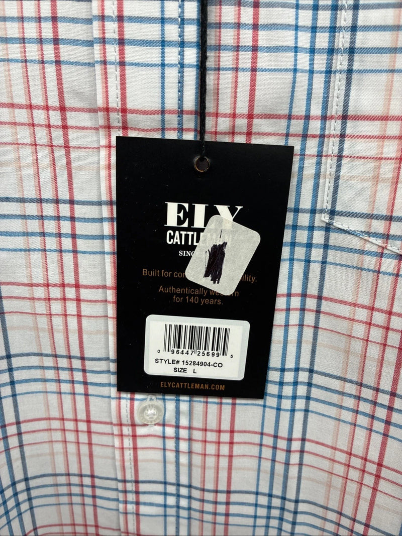 New Men’s ELY Cattleman White Multicolor Plaid Long Sleeve Button Up Large Q-21