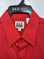 New Men’s ELY Cattleman Red Simple Long Sleeve Pearl Snap 17 XL O-70