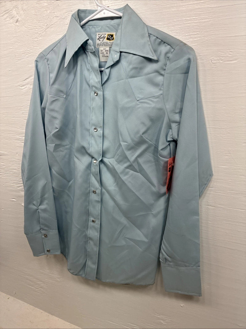 New Girls Dickson Jenkins Blue Long Sleeve Pearl Snap Size 32 CC-106