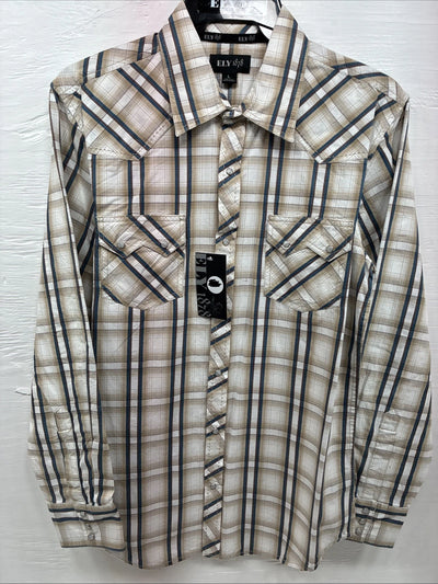 New Men’s ELY 1878 Multicolor Plaid Long Sleeve Pearl Snap Large Q-42