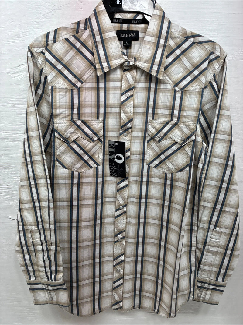 New Men’s ELY 1878 Multicolor Plaid Long Sleeve Pearl Snap Large Q-42