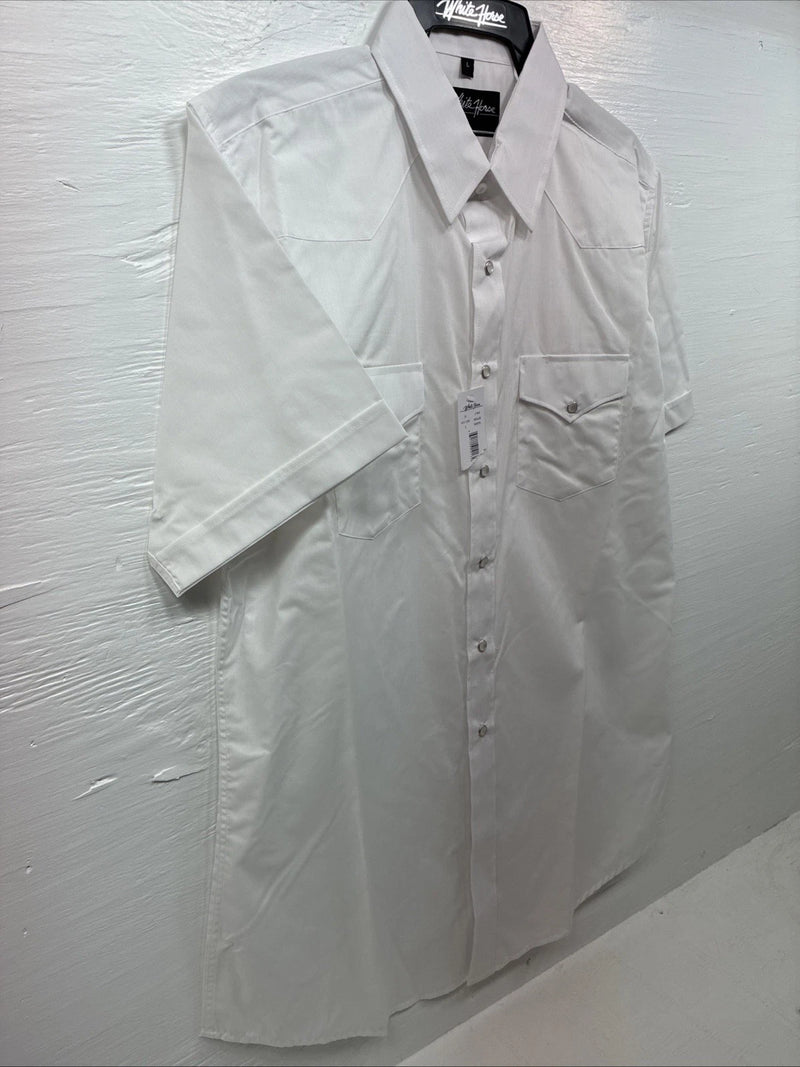 New Men’s White Horse Western White Short Sleeve Pearl Snap Large V-38