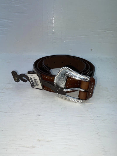 New Brown Genuine Leather Nocona Silver Pendant 40” Belt #N3431502 Z-102