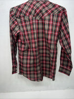 New Men’s Red Plaid ELY Plains Long Sleeve Pearl Snap Shirt. 16.5x34 L S-11