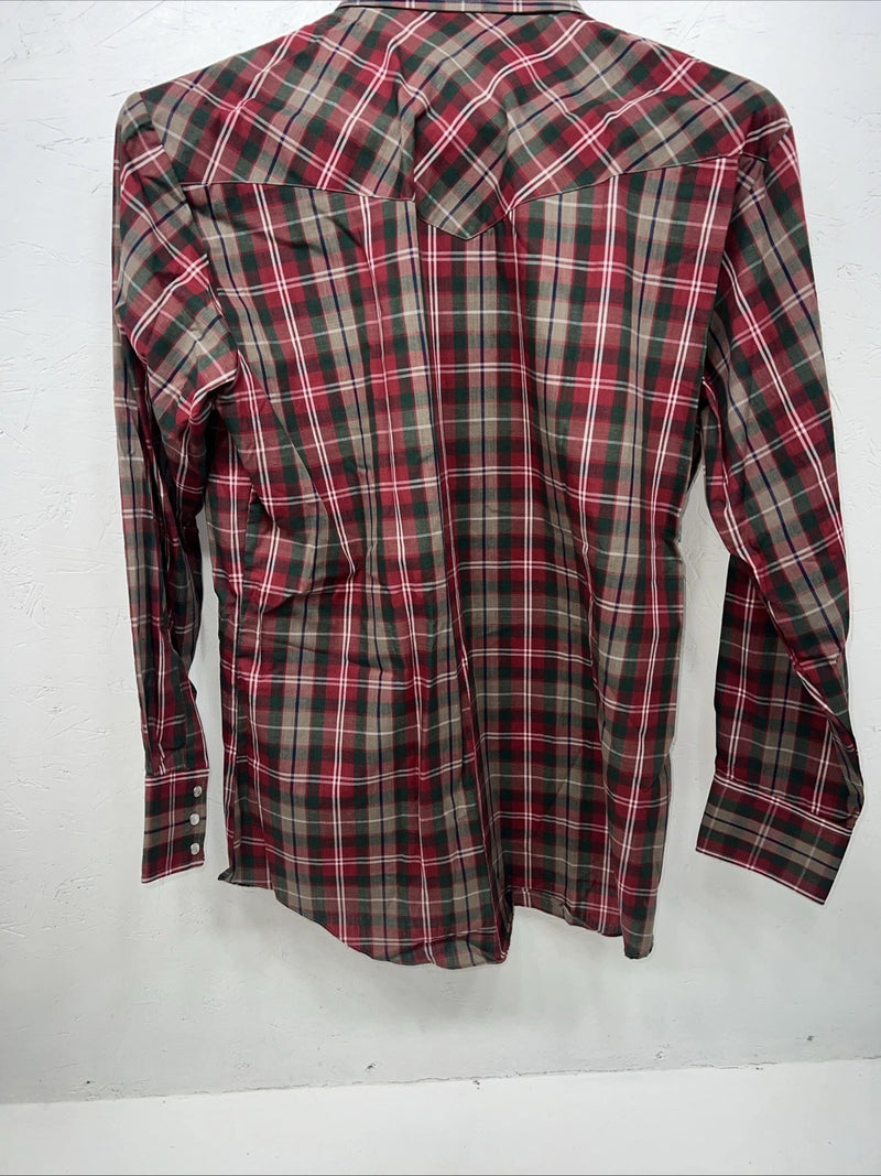 New Men’s Red Plaid ELY Plains Long Sleeve Pearl Snap Shirt. 16.5x34 L S-11