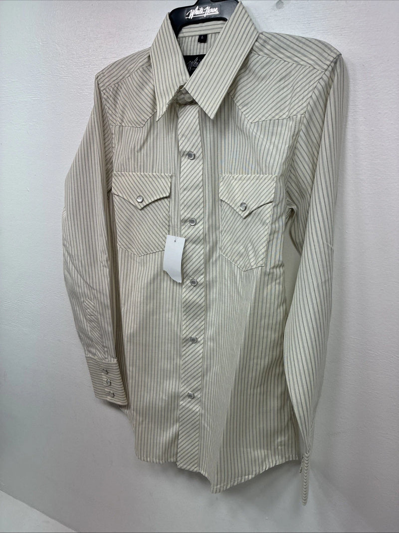 New Kids White Horse Yellow Stripe Long Sleeve Pearl Snap Large DD-62