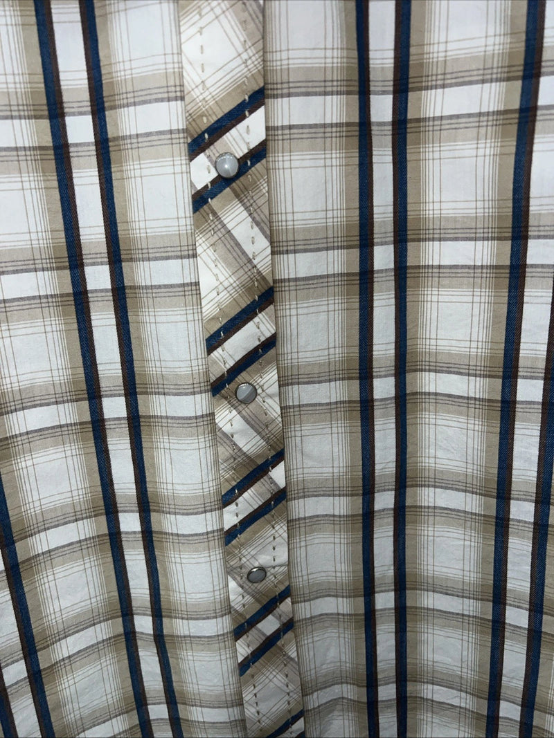 New Men’s Tan Plaid ELY 1878 Long Sleeve Pearl Snap Shirt. Large P-72