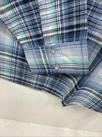 New Women’s Cumberland Blue Plaid Long Sleeve Pearl Snap 2XL GG-44