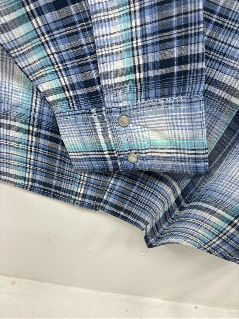New Women’s Cumberland Blue Plaid Long Sleeve Pearl Snap 2XL GG-44