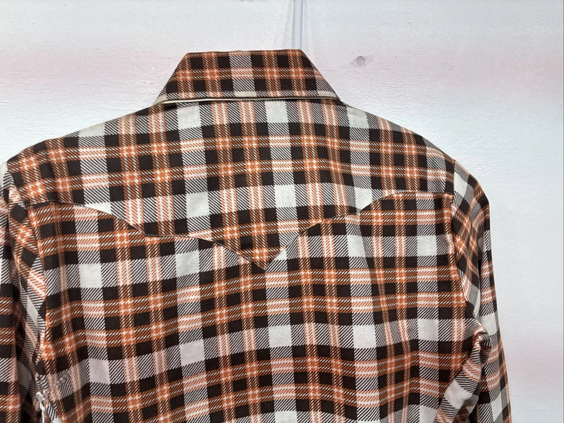 New Women’s Panhandle Slim Orange Plaid Long Sleeve Pearl Snap 10 X 32 LL-34