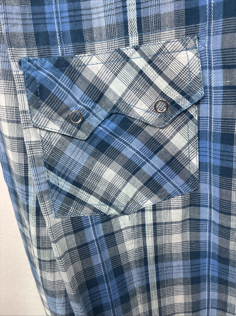New Women Cumberland Blue Plaid Long Sleeve Pearl Snap 2XL GG-18