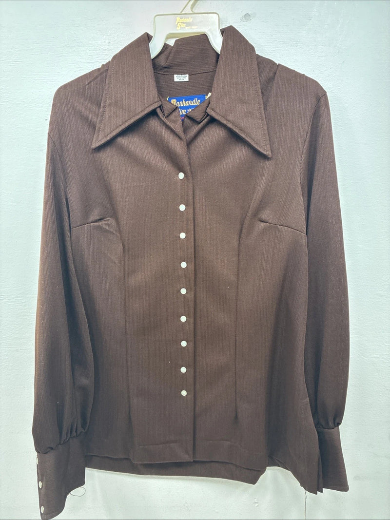 New Women’s Panhandle Slim Brown Long Sleeve Pearl Snap Size 18 KK-13
