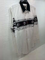 New Men’s Cumberland White Purple Design Long Sleeve Pearl Snap Large CC-17