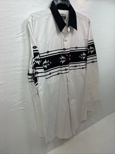 New Men’s Cumberland White Purple Design Long Sleeve Pearl Snap Large CC-17