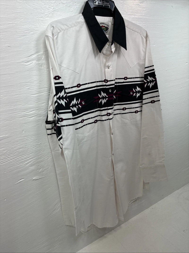 New Men’s Cumberland White Purple Design Long Sleeve Pearl Snap Large CC-17
