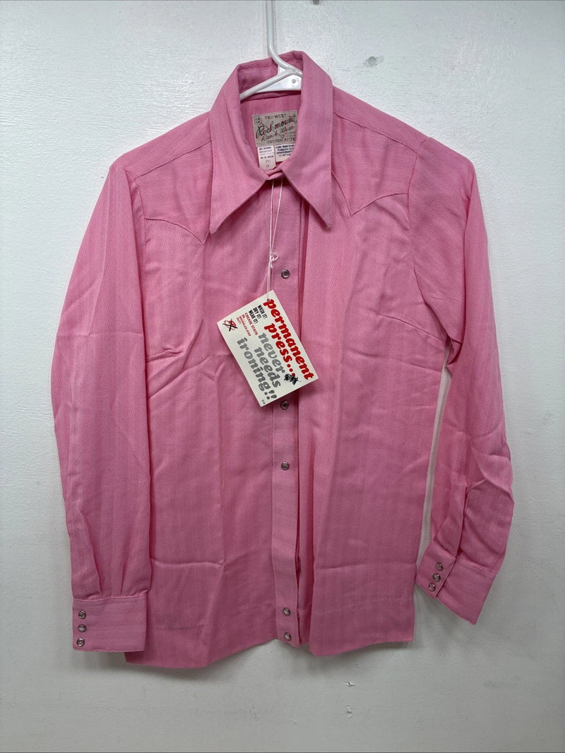 New Women’s Rockmount Pink Long Sleeve Pearl Snap Size 34 TT-34