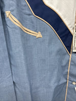New Women’s ELY 1878 Blue Deigned Long Sleeve Pearl Snap Medium II-68