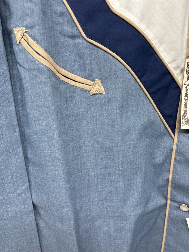 New Women’s ELY 1878 Blue Deigned Long Sleeve Pearl Snap Medium II-68
