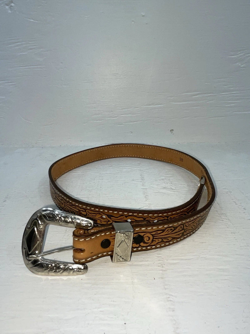 New Brown Genuine Leather Tooled 28” Belt #102 NN-19