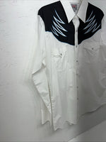 New Mens White ELY Diamond Long Sleeve Pearl Snap Shirt. Large P-56