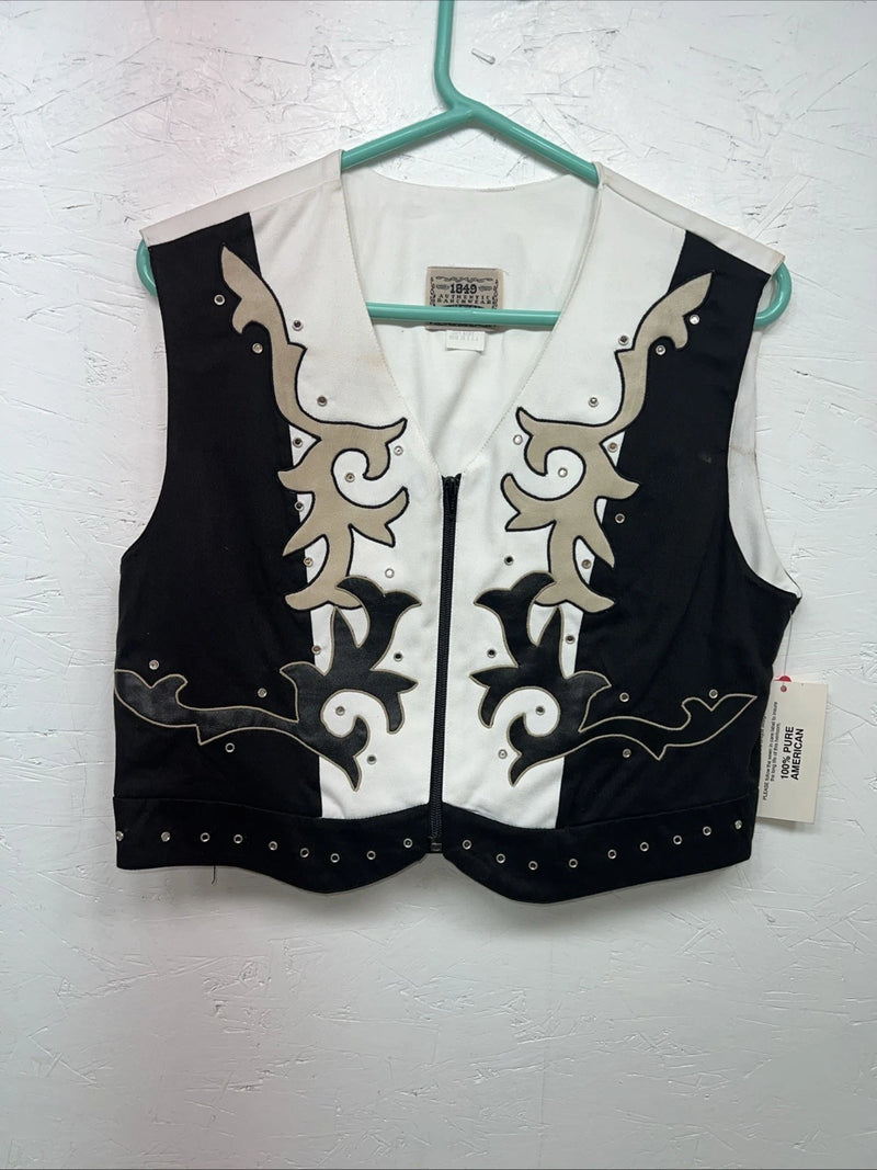 New Women’s 1849 Authentic Ranchwear White Black Show Vest Large E-604
