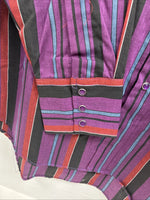 New Men’s ELY Cattleman Purple Stripe Long Sleeve Pearl Snap 15.5 Medium AA-112