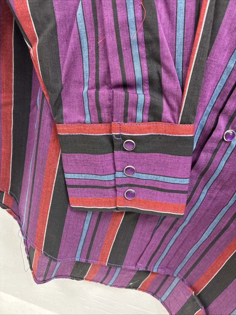 New Men’s ELY Cattleman Purple Stripe Long Sleeve Pearl Snap 15.5 Medium AA-112