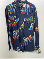 New Men’s Gunsmoke Multicolor skull Button Up Long Sleeve Shirt Medium I-42