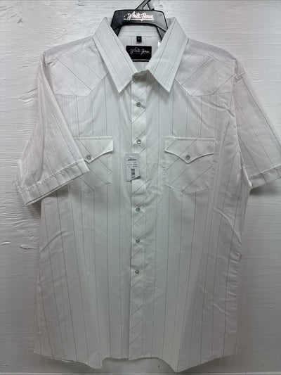 New Men’s White Horse White Stripe Short Sleeve Button Up XL T-9