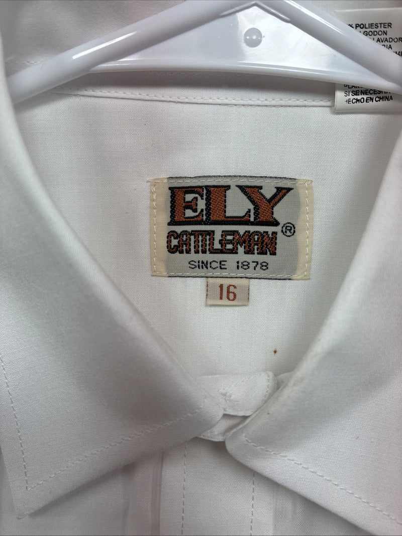 New Boys ELY Cattleman White Long Sleeve Pearl Snap size 16 CC-76