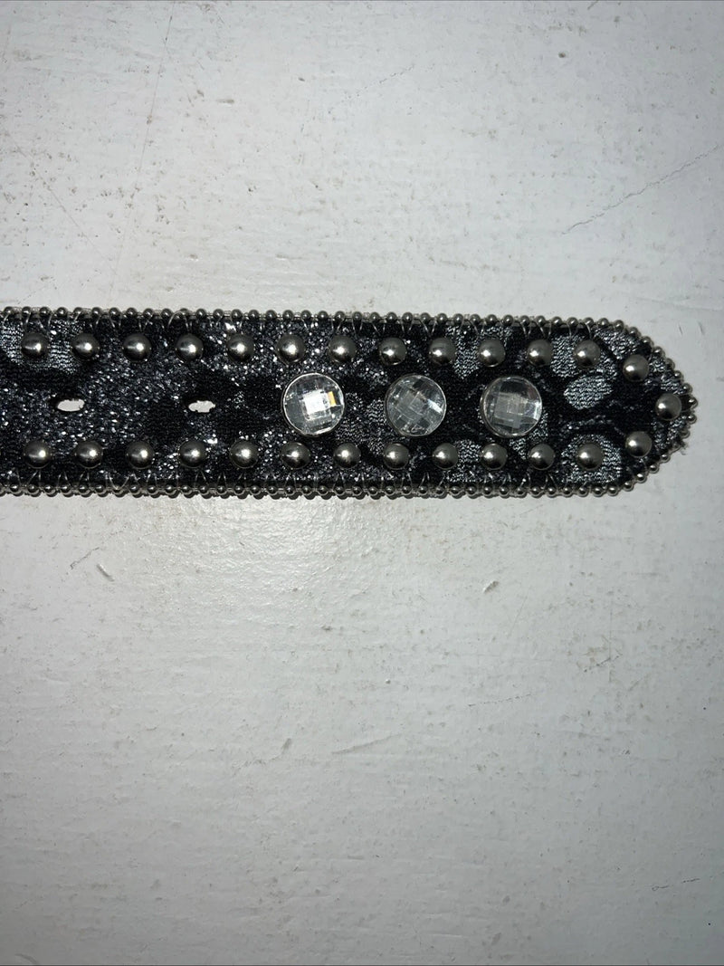 New Black Silver Blazin Roxx Genuine Leather Belt Large #N3518201 W-17