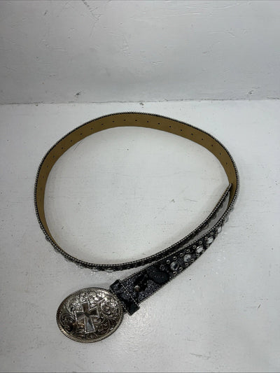 New Black Silver Blazin Roxx Genuine Leather Belt Large #N3518201 W-17